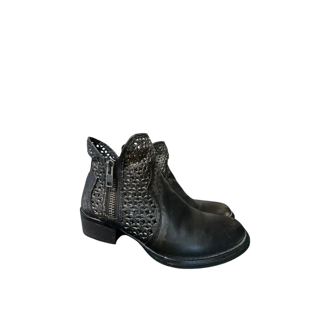 Circle G Corral Leather Boots Black Distressed Cut Out Bootie Ankle Size 9.5